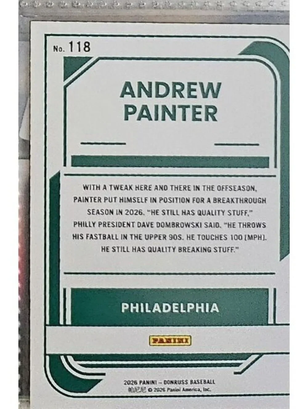 Andrew Painter (Rated Prospect) #118 - 2026 Panini Donruss - Phillies
